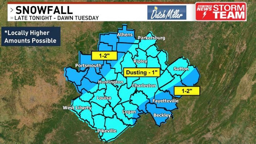 Snow totals look very light for most of us late tonight - mainly on grassy and elevated surfaces. (WCHS){&nbsp;}{p}{/p}