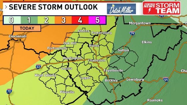 The Storm Prediction Center still has our region in a 2 and 3 risk for severe thunderstorms. (WCHS){&nbsp;}