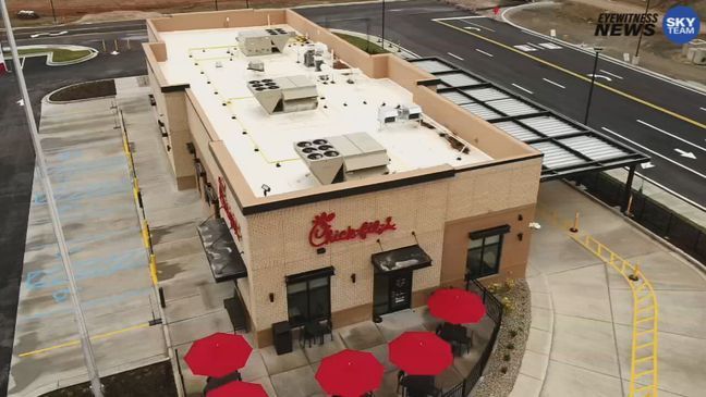 Aerial photo from the Eyewitness News SkyTeam drone shows the new Chick-fil-A along MacCorkle Avenue in South Charleston. (WCHS)