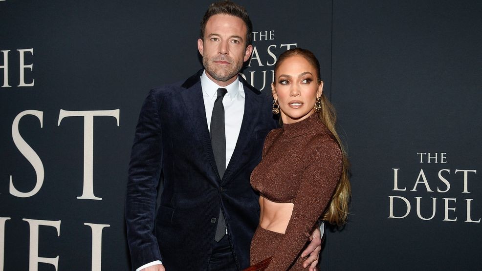 FILE - Actor Ben Affleck, left, and actor-singer Jennifer Lopez attend the premiere of "The Last Duel" on Oct. 9, 2021, in New York. (Photo by Evan Agostini/Invision/AP, File)