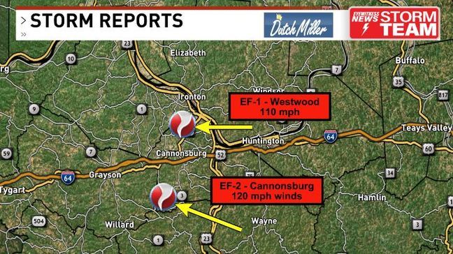 {p}The National Weather Service has confirmed that at least two tornadoes touched down in Boyd County Tuesday morning. (WCHS){/p}