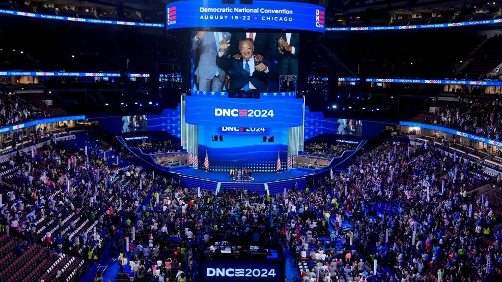 Rev. Jesse Jackson is introduced during the Democratic National Convention Monday, Aug. 19, 2024, in Chicago. (AP Photo/J. Scott Applewhite)