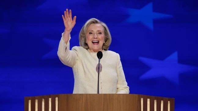 Former U.S. Secretary of State Hillary Clinton speaks onstage during the first day of the Democratic National Convention at the United Center on August 19, 2024 in Chicago, Illinois. (Photo by Chip Somodevilla/Getty Images)