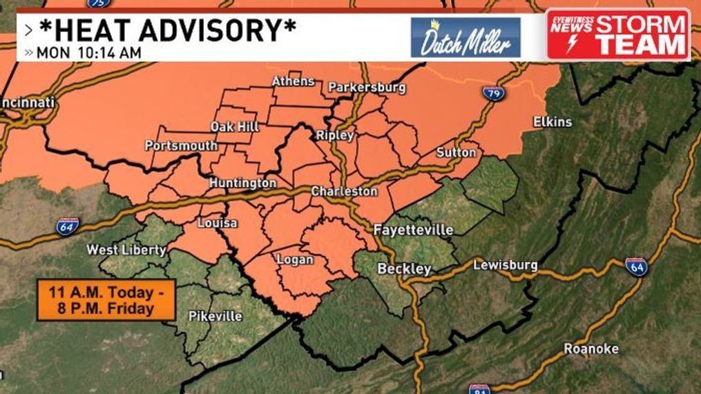 The Excessive Heat Watch that was in effect has been downgraded to a Heat Advisory through Friday. This means heat illness can occur if you aren't hydrating properly, or taking enough breaks if working outside. (WCHS){&nbsp;}