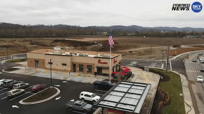 Aerial photo from the Eyewitness News SkyTeam drone shows the new Chick-fil-A along MacCorkle Avenue in South Charleston. (WCHS)