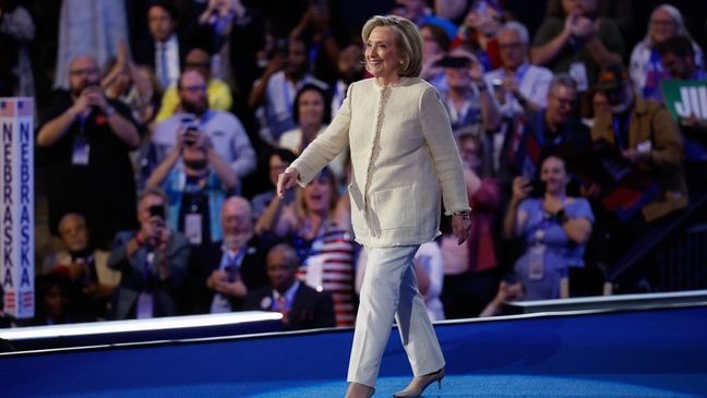 Former U.S. Secretary of State Hillary Clinton walks onstage during the first day of the Democratic National Convention at the United Center on August 19, 2024 in Chicago, Illinois. (Photo by Kevin Dietsch/Getty Images)