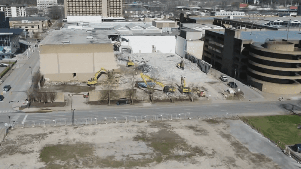 {p}The Eyewitness News SkyTeam was out at the demolition site of the former Sears building on Tuesday, Feb. 28, to capture a birds-eye-view of the project. (WCHS){/p}